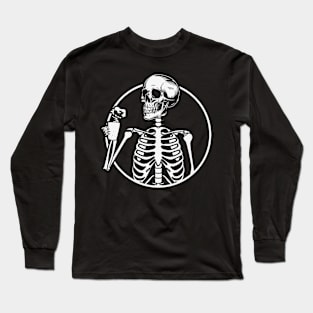 Skeleton Drinking Hot Cup of Coffee Long Sleeve T-Shirt